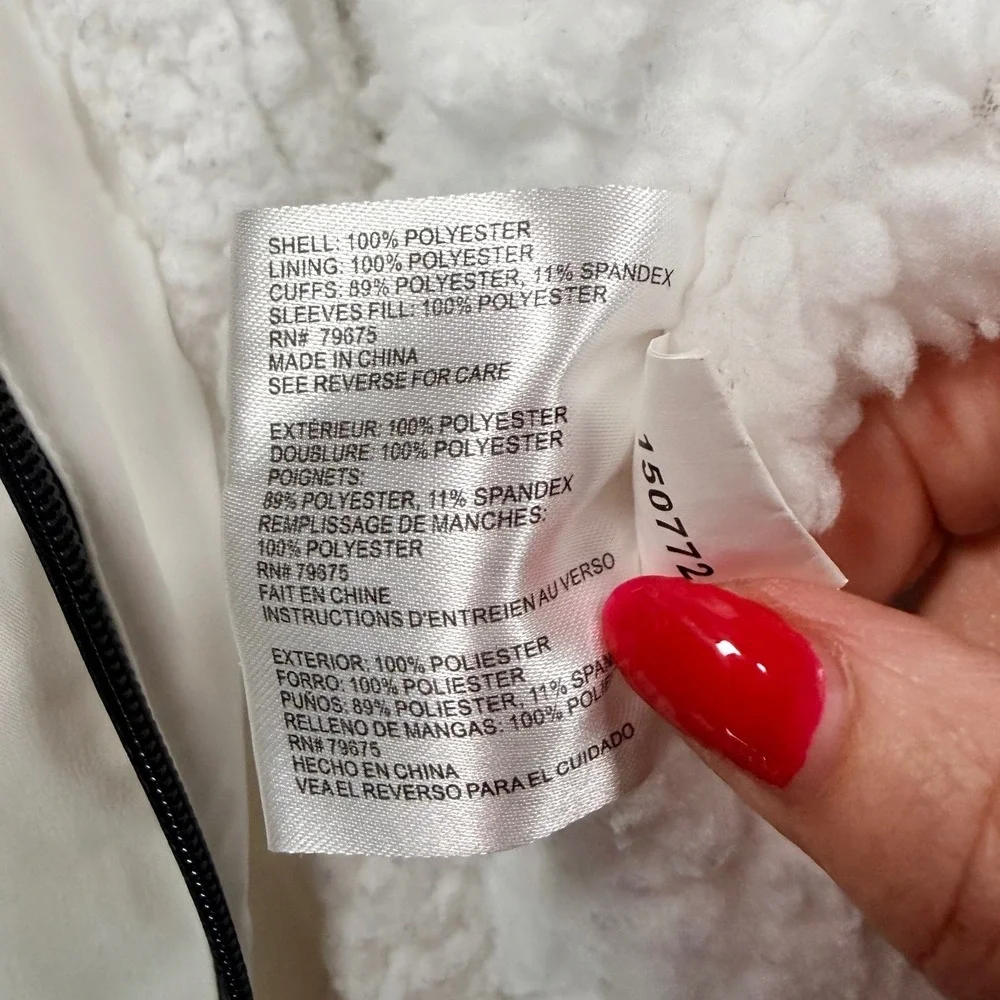 Michael Kors Hooded Windbreaker XL White Sherpa Lined Full Zip Thumbhole Jacket